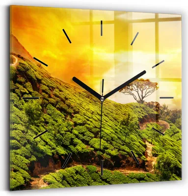 Produktbild von Wallfluent Wanduhr – Stilles Quarzuhrwerk - Uhr Dekoration Wohnzimmer Schlafzimmer Küche - Zifferblatt mit Striche - schwarze Zeiger - 30x30 cm - Tee-Hügel