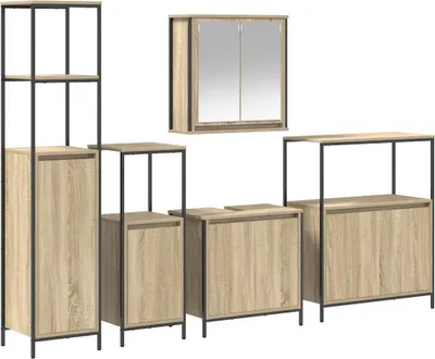 Obrázek produktu pro Sada koupelnového nábytku s policí 5 pcs Sonoma dub a černá