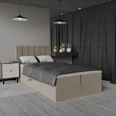 Produktbild von QLA Möbel Boxspringbett Bergamo 120x200  mit 2 Bettkästen, Doppelbett mit Matratze und Topper, Polsterbett, Bett. Farbe Beige