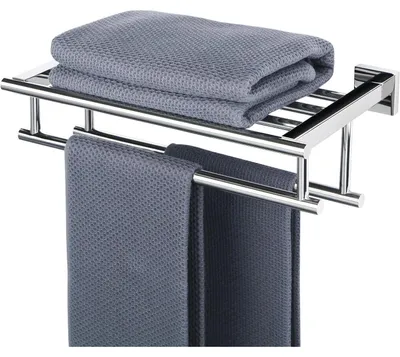 Image de Porte-serviettes mural de 40 cm avec étagère, en acier inoxydable poli, pour salle de bain et cuisine