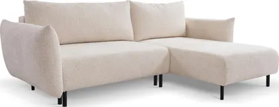 Produktbild von Modernes Ecksofa mit Schwarze Metallbeine - Schlafsofa mit Bettkasten - 3-Sitzer Sofa - Couch mit Schlaffunktion Bettfunktion L-Form mit Ottomane - Relaxfunktion - Rechts - Beige