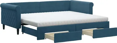 Produktbild von vidaXL Tagesbett Ausziehbar mit Schubladen Blau 90x200 cm Samt