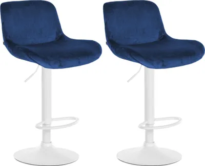 Produktbild von CLP 2er Set Barhocker Solon Weiß höhenverstellbar und drehbar mit Rückenlehne blau Material Samt