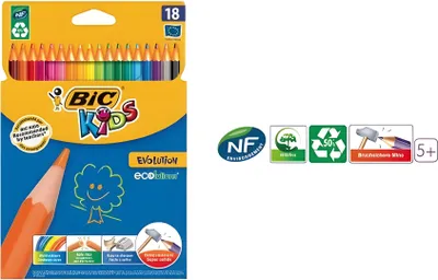 Image de Crayons de couleur BIC KIDS Evolution ecolutions, étui carton de 18 pièces