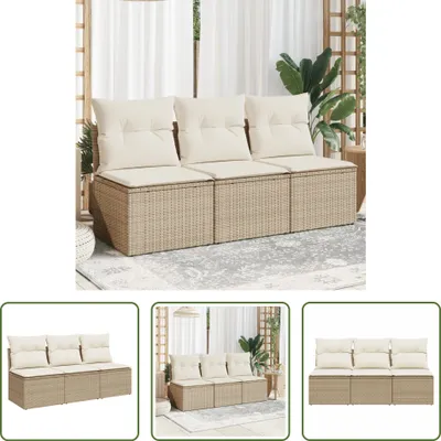 Produktbild von The Living Store Gartensofa mit Kissen 3-Sitzer Beige Poly Rattan