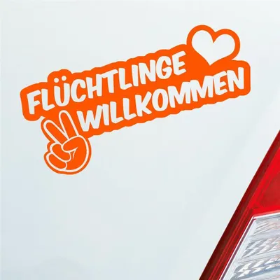 Produktbild von Auto Aufkleber Refugees Welcome Flüchtlinge Willkommen 20x9 cm Orange Sticker Heckscheibenaufkleber