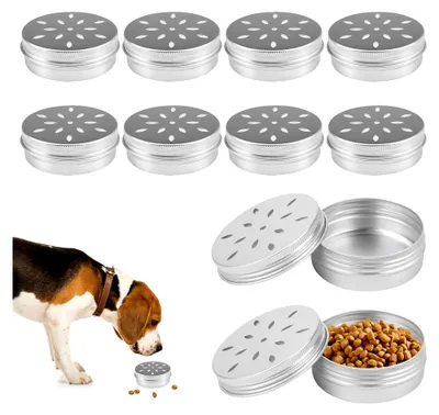 Produktbild von Hundetraining Zubehör Geruchstrainingskoffer für Hunde mit runden Metalldosen und Belüftungslöchern, Aluminium Hundeduft Dosen, Agility-Trainingsgeräte für Schnüffelhunde und Geruchsspiele, 10 Stück