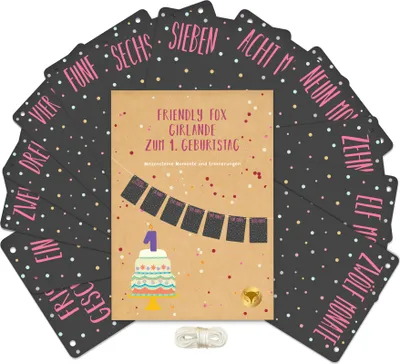 Produktbild von Friendly Fox Fotogirlande zum 1. Geburtstag, Babygirlande Monatsbanner, Monats-Foto-Girlande Baby Meilensteine 1. Babyjahr, Punkte