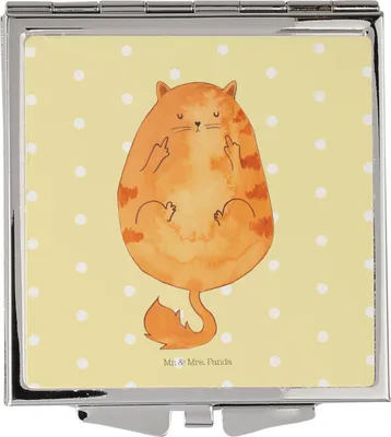 Produktbild von Mr. & Mrs. Panda Klappbarer Spiegel Katze Mittelfinger - Gelb Pastell - Geschenk, Cat, Tiger, Kosmetikspiegel, Reise, Schminkspiegel, Katzen, Genervt, Kleiner, Cats, Mini