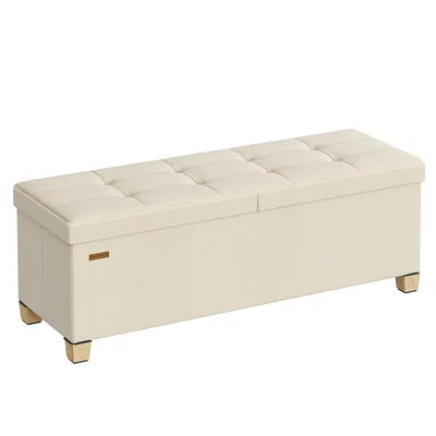 Produktbild von SONGMICS Sitzbank mit Stauraum, faltbare Sitztruhe mit Klappdeckel, Schlafzimmer Wohnzimmer, Leinenoptik, 110 cm, grau