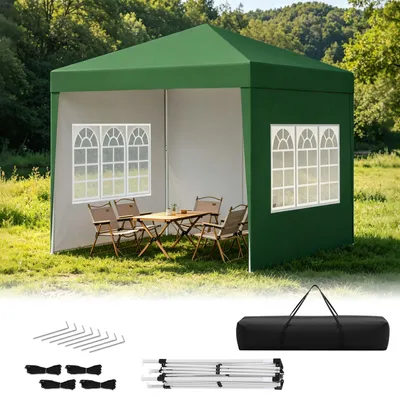 Produktbild von Eikuavons Faziango Pavillon 3x3 m mit Seitenwänden und Fenstern, Pop-Up Faltpavillon mit wasserdichtem 210D-Oxforddach, UV-Schutz 50+, höhenverstellbar, Tragetasche, Grün