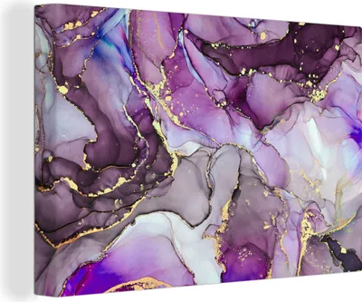 Obrázok produktu pre OneMillionCanvasses® - Maľba na plátne - Obraz na plátne Nástenná maľba na plátne - Mramor - ružová - fialová - zlatá - 150x100cm - Fotografia na