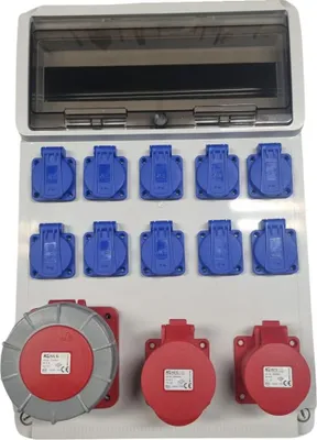 Produktbild von Stromverteiler CEE 63A 32A 16A 10x230V Schuko Wandstromverteile verdrahtet  Leer ROS16/X-206/S