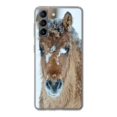 Produktbild von MuchoWow® Handyhülle Schutzhülle Hülle für Samsung Galaxy S21 Junges Fjordpferd mit Schnee bedeckt Silikon Softcase Handy Hülle - Softcase