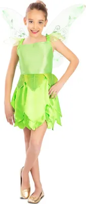 Fee Kostüm Magische Tinkerbell mit Flügeln für Kinder 3-12 Jahre grün Elfe Märchen Fantasy Fasching Karneval Mottoparty Kinderfasching Kindergeburtstag Familienkostüm