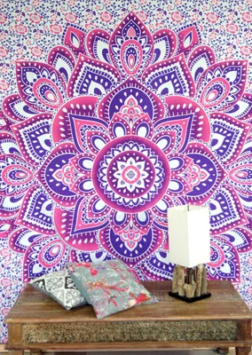 Produktbild von Boho Style Wandbehang, Indische Tagesdecke Mandala Druck - Weiß/pink, Baumwolle, 230*210*0,2 cm, Bettüberwurf, Sofa Überwurf