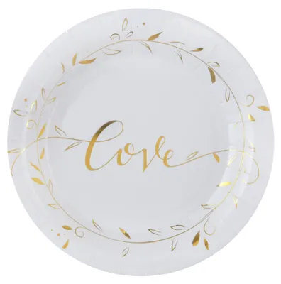 Produktbild von 10 Pappteller Just Married Metallic Weiß 23 cm - Einheitsgröße