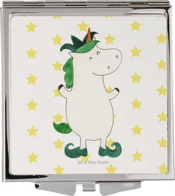 Produktbild von Mr. & Mrs. Panda Schminkspiegel Einhorn Joker - Weiß - Geschenk, Kosmetikspiegel, Handspiegel, Reisespiegel, Hofnarr, Kasper, Kleiner Spiegel, Mini, Unicorn, Mittelalter