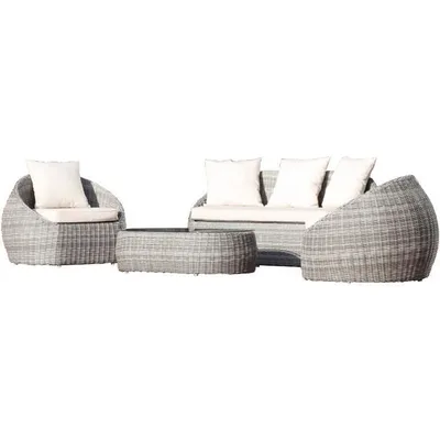 Produktbild von Gartenmöbel Set, 5-Sitzer, Geflechtoptik Grau, Abnehmbare Kissen, Couchtisch mit Glasplatte