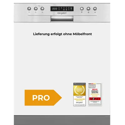 A white dishwasher with control panel and text overlays.
