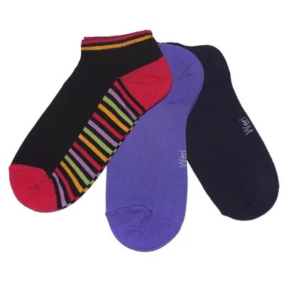 Produktbild von Damen Sneaker Socken 3-er Pack aus Baumwolle Bunt Schwarz und Lila Größe 39-42