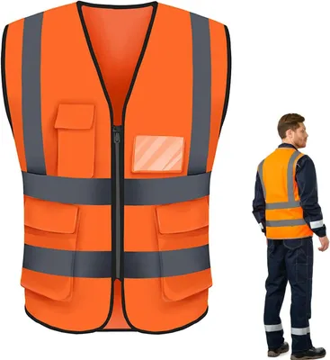 Obrázok produktu pre Výstražná vesta, reflexná, so zipsom a 2 pásmi, pre prácu