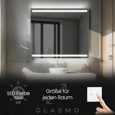 Produktbild von Badspiegel mit LED Beleuchtung 100x100 cm Lucy - Quadratisch Rechteckiger Spiegel mit Beleuchtung - Kaltweiß 7000K - Badezimmerspiegel Lichtspiegel