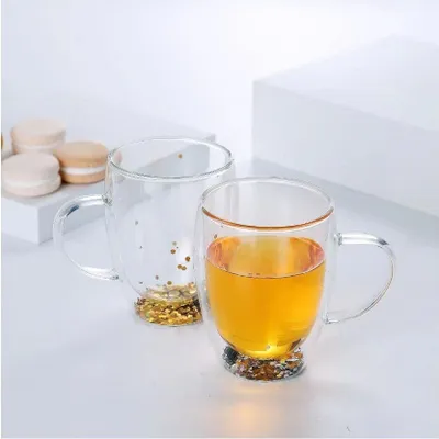 Produktbild von 2er Set Doppelwand Glas mit Henkel 350 ml Tee / Kaffeegläser Camli Bardak Trinkgläser, Teegläser, Cappuccino transparent