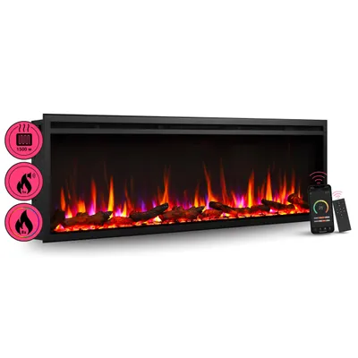Produktbild von BALDERIA Elektrokamin Atalanta 60" | Einbaukamin, 3D-Flammeneffekt,Ambientebeleuchtung, Heizung 1500W, App, Knistereffekt, Timer, Thermostat | Schwarz