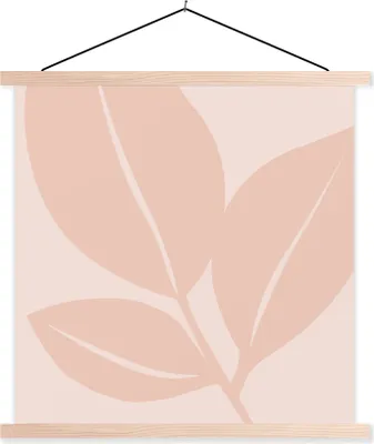 Produktbild von MuchoWow® Textilposter Sommer - Blätter - Rosa - Pastell 60x60 cm mit holzfarbenen Rahmen - Wanddekoration