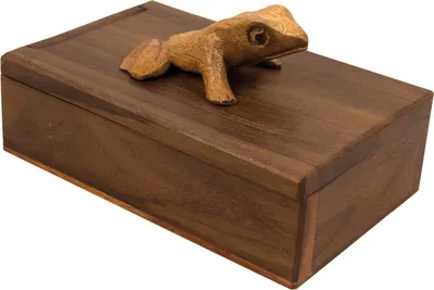 Produktbild von Truhe mit Frosch-Motiv, Abmessungen: 14 cm Breite, 9,5 cm Tiefe, 4,5 cm Höhe