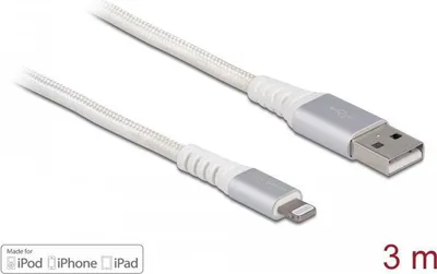Obrázok produktu pre Delock - Lightning kábel - USB samec na Lightning samec - 3,0 m - biely - okrúhly - pre Apple iPad/iPhone/iPod (Lightning) (83003)