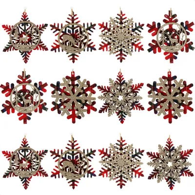 Immagine prodotto di com-four® 12x decorazioni per albero di Natale in legno - decorazioni per albero di Natale da decorare - decorazioni per albero di Natale con fiocchi di neve