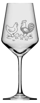 Produktbild von Weinglas mit liebevoller Hahn Henne Motivgravur spülmaschinenfest für Rot und Weißwein