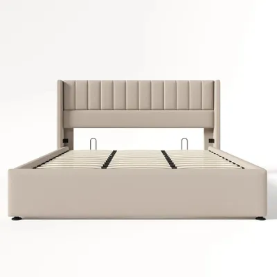Image de Lit capitonné - Lit double - Lit avec rangement - Lit avec tables de chevet - Lit en velours - 180x200 cm