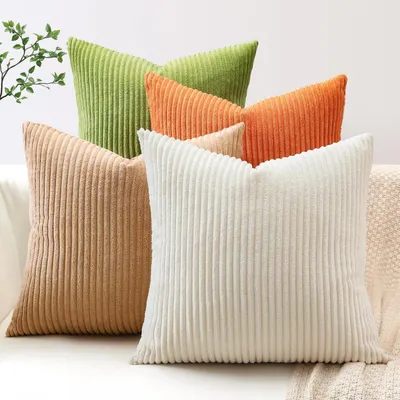 Produktbild von 4er Set Cord Kissenbezüge 60x60 cm Orange Grün