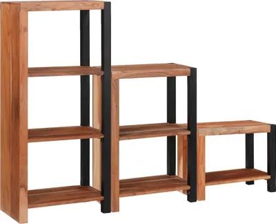 Image de Étagère vidaXL, lot de 3, marron, 50 x 30 x 110 cm, bois massif d'acacia