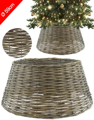 Produktbild von Rattan Weihnachtsbaumrock aus Weide 56 cm - Natur - Abdeckung für den Christbaum Ständer - Weihnachtsbaum Decke Baum Kragen Tannenbaum Rock