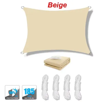 Produktbild von Kanwod Sonnensegel 4x4m wasserdicht, Seilspannmarkise für Balkon und Terrasse, UV-Schutz, inkl Befestigungsseile, beige