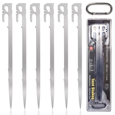 Imagen del producto de Estacas de acero inoxidable, 28 cm, resistentes al viento, para tiendas de campaña y camping