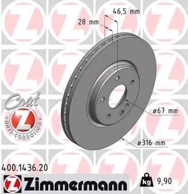 Produktbild von 2 Zimmermann Bremsscheiben 316mm vorne für Mercedes E-KLASSE W210 420