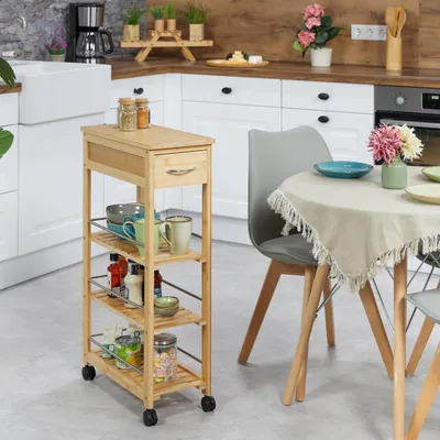 Obrázok produktu pre Bambusový kuchynský vozík so zásuvkou a kolieskami