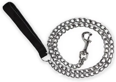 Produktbild von Hundeleine aus Stahlkette, massive Metallleine mit Griff aus Kunstleder