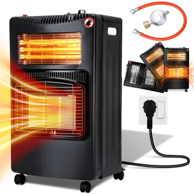Immagine prodotto di Hengda 4200W riscaldatore a gas ibrido incl. set di regolatori di pressione del gas - riscaldatore elettrico stufa a gas a infrarossi, riscaldatore radiante riscaldatore a gas, bombole di gas butano e propano e collegamento elettrico