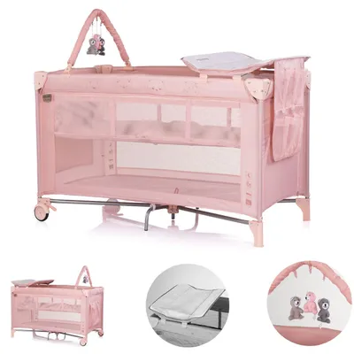 Produktbild von Chipolino Reisebett Luna 2 Ebenen Wickelauflage klappbar Spielbogen Faltmatratze rosa pink