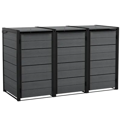 Produktbild von Keter Mülltonnenbox Hide Away 720 Liter (3x 240L) | 205 x 84 x 121 cm | Anthrazit, naturgetreue Holzoptik | nahtlos erweiterbar