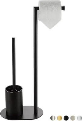 Productafbeelding van Zwart, roestvrijstalen toiletset met toiletrolhouder, toiletborstel en standaard voor toiletrolletjes