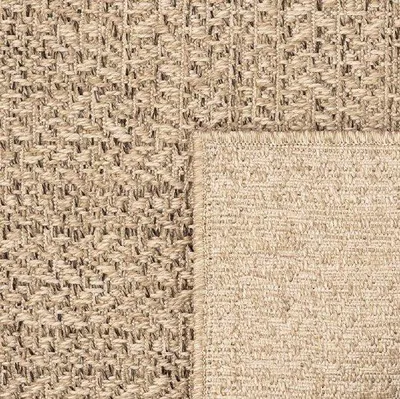 Imagen del producto de Alfombra exterior Unyqoos® con aspecto de yute, rectangular, 80 x 250 cm, color marrón, diseño de cuadrados, resistente a la intemperie y a los rayos UV, ideal para terraza y balcón