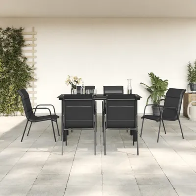 Zdjęcie produktu dla Maison Exclusive – 7-częściowy zestaw ogrodowy do jadalni, czarna stal i tekstilena