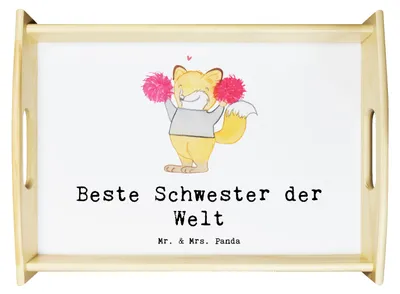 Produktbild von Mr. & Mrs. Panda kaffeetablett Fuchs Beste Schwester der Welt - Weiß - Geschenk, Tochter, Bett-Tablett, Tablett, serviertablett aus holz, Servier, Holztablett, Sister
